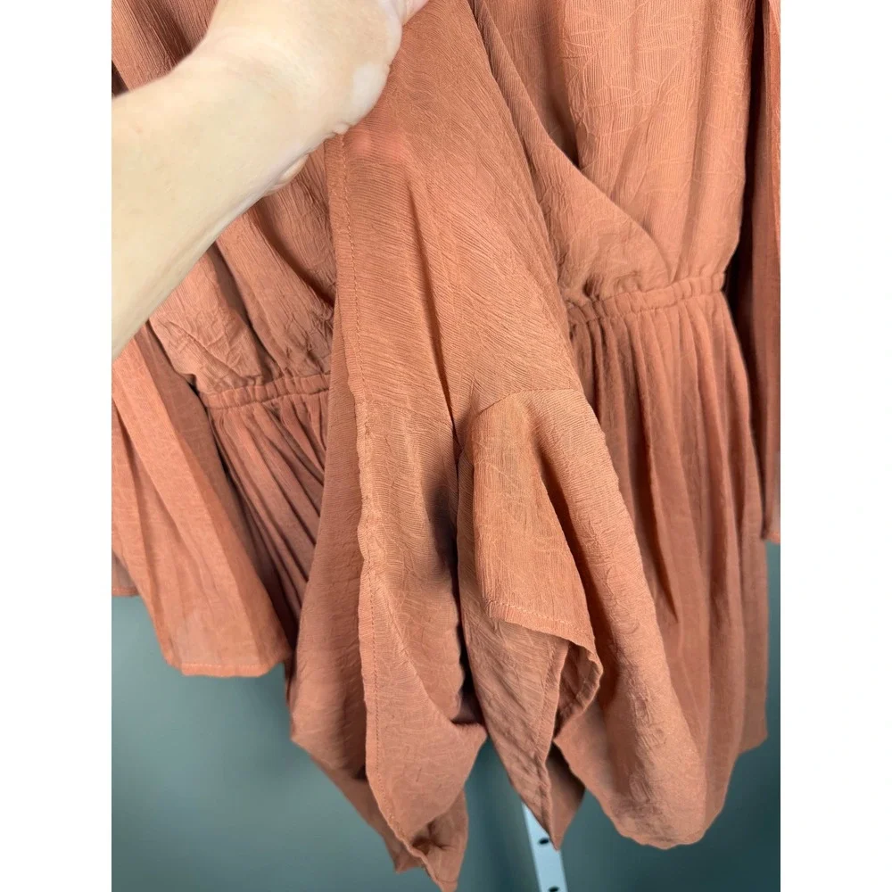 Entro Rust Pleated Sleeve Romper Boho Bell Sleeve Playsuit S Free People Vibes